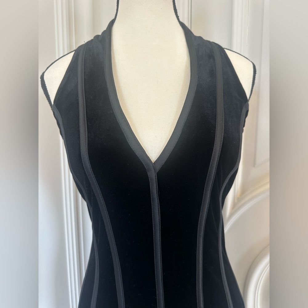 Vintage Velvet Mesh Bandage V Neck Sleeveless Flared Bodycon Maxi Dress- Size 10 - Picture 4 of 12